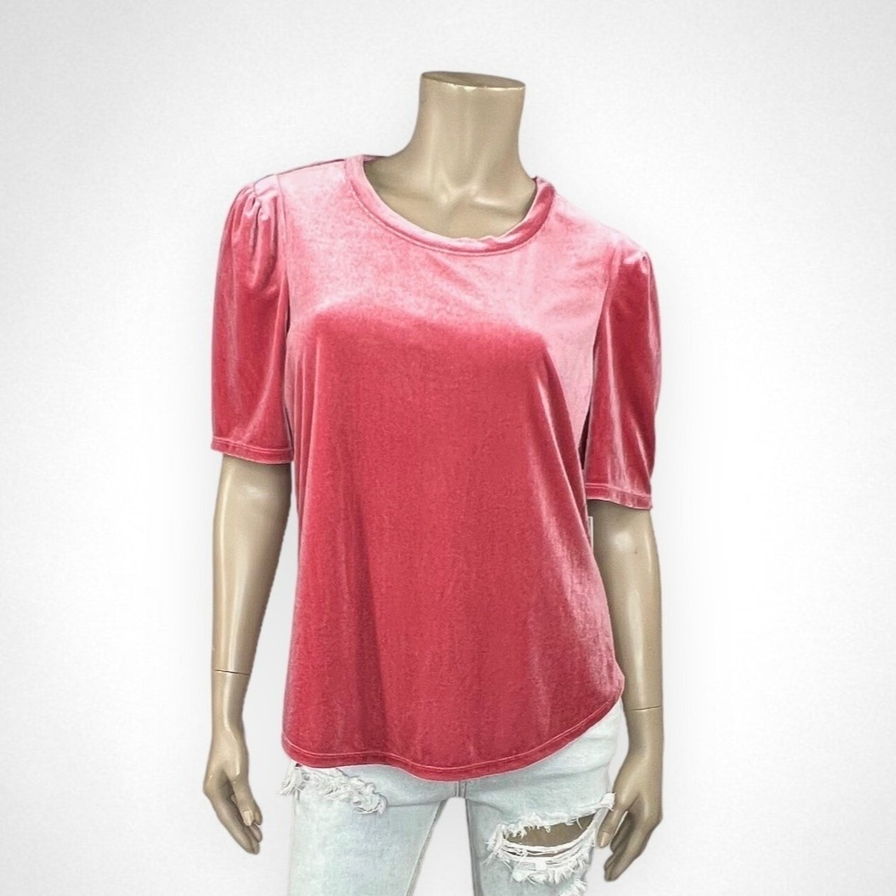 NWT 1.STATE Large Pink‎ Velour Short Sleeve Top Short Sleeve Barbiecore